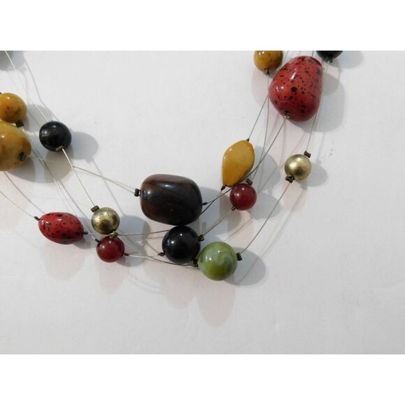 Multicolor Bead Necklace Pierced Earrings Set 4 Strand Wire Adjustable - Picture 6 of 10